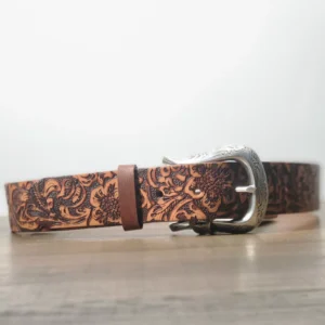 Trailhead 1.5" Bridle Leather Belt - Embossed Floral Western S-XXL Tan - Image 3