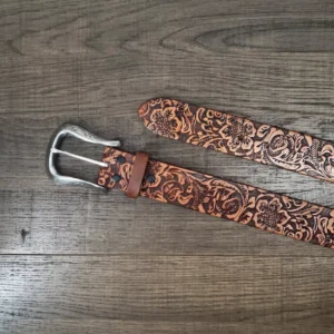 Trailhead 1.5" Bridle Leather Belt - Embossed Floral Western S-XXL Tan
