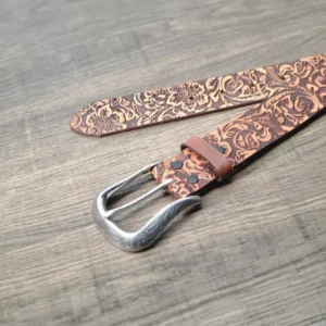 Trailhead 1.5" Bridle Leather Belt - Embossed Floral Western S-XXL Tan - Image 2