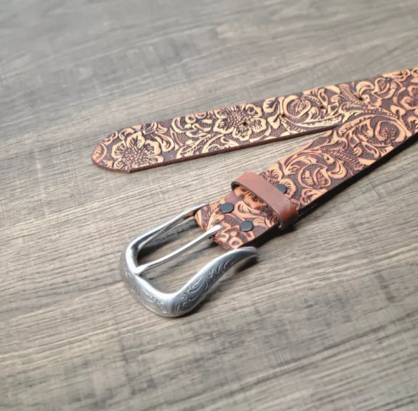 Trailhead 1.5" Bridle Leather Belt - Embossed Floral Western S-XXL Tan - Image 2